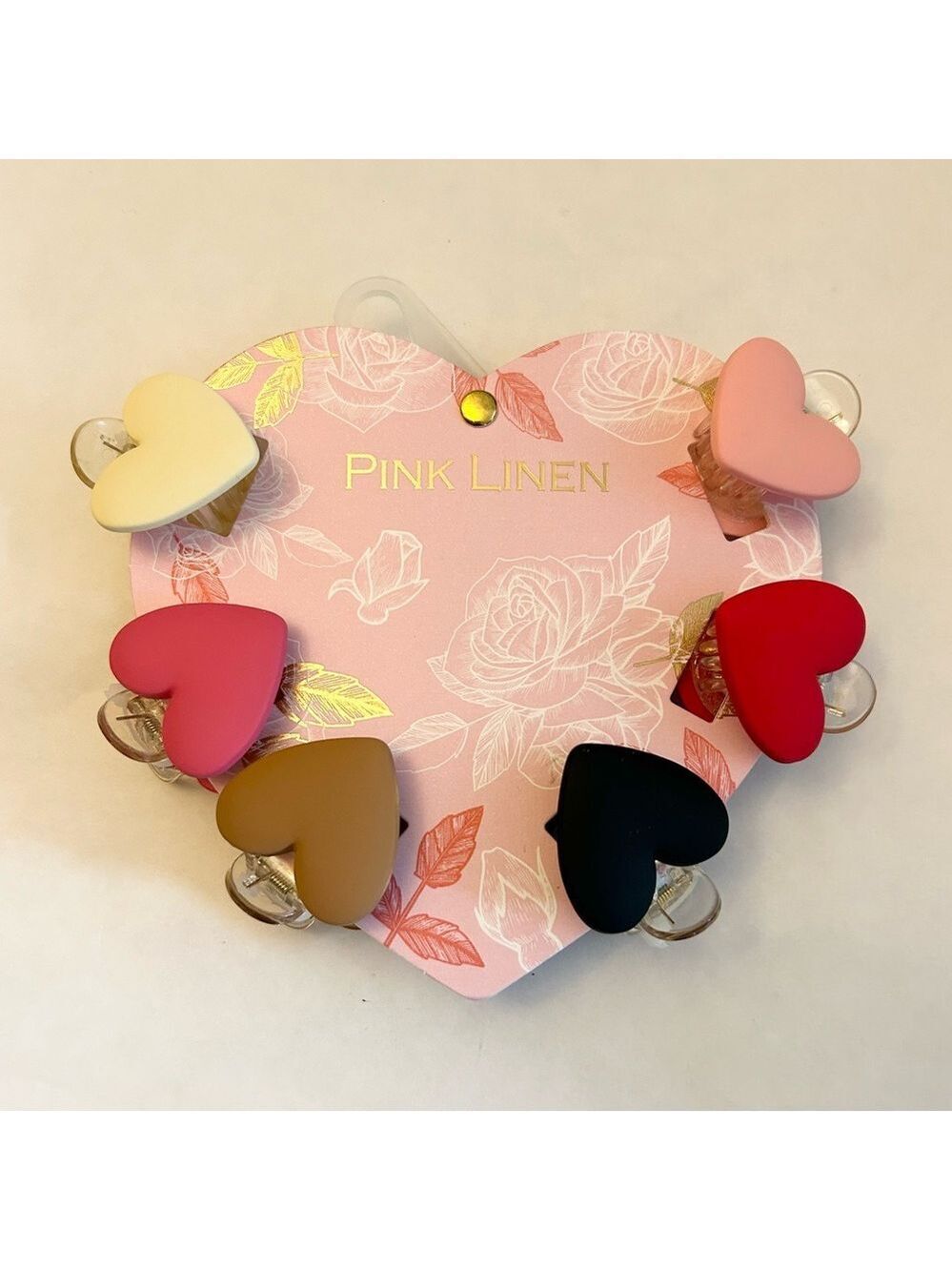 Pink Linen Heart Hair Clips NWT - Picture 2 of 4